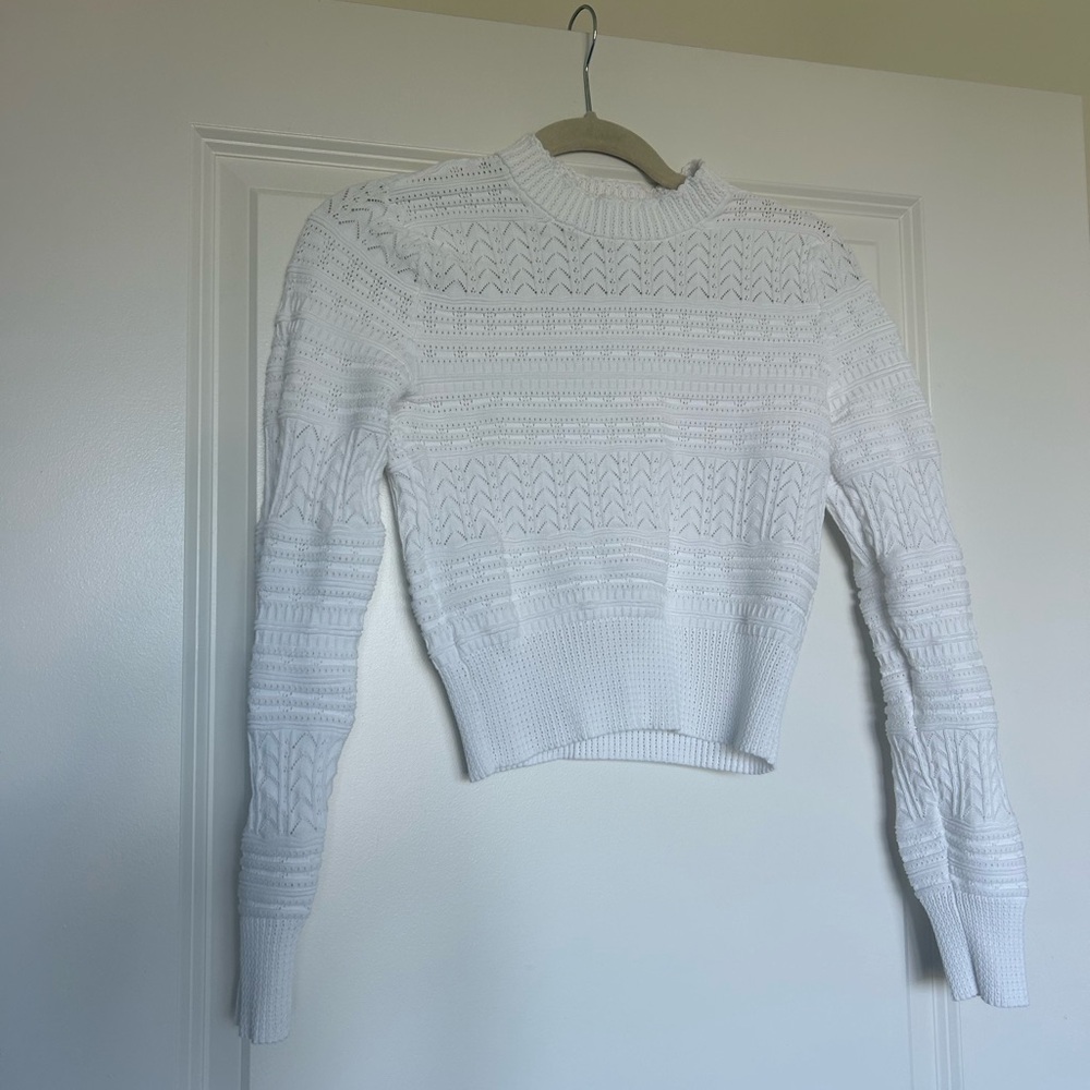 White Knit Crewneck Crop Sweater - Women's